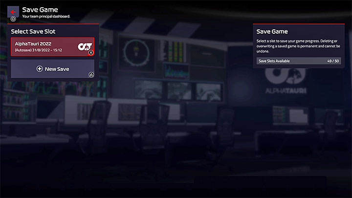 F1 Manager 2022 updates the automatic save of the game status of your career regularly, and this happens, for example, when you close some mission window, use the calendar, or end a session - F1 Manager 2022: Saving - how to save the game state? - FAQ - F1 Manager 2022 Guide