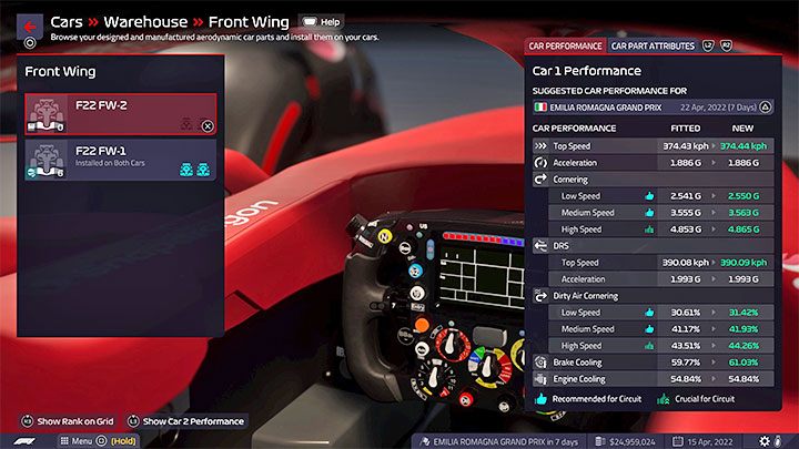 Replacing parts will become important only after the first few races of the season have been played - F1 Manager 2022: Race weekend preparations - checklist - Race weekend - F1 Manager 2022 Guide