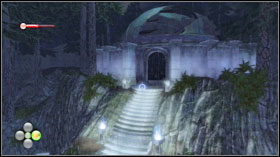 Jump down and head to the stairs, shooting the yellow sphere hanging above one of the columns while you're on your way #1 - Knothole Island Drowning - The story - Fable II: Knothole Island - Game Guide and Walkthrough