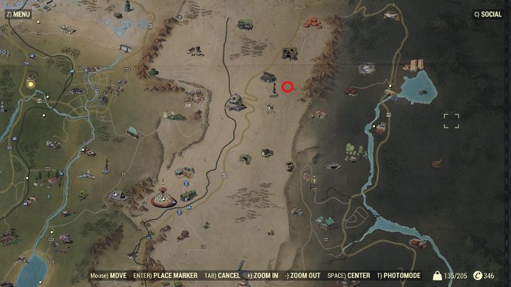 The sawmill full of wood is located near the Top of the World and was marked in the picture with a red outline. - How to get wood in Fallout 76? - FAQ - Fallout 76 Guide