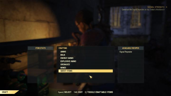 Now, you have to create a Signal Repeater - use schematic, duplexer and transponder obtained earlier - Signal Strength - Fallout 76 Walkthrough - Main missions - Fallout 76 Guide