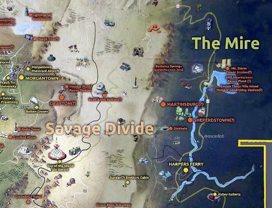 The majority of the map consists of deserts - Map of Fallout 76 - Maps - Fallout 76 Guide