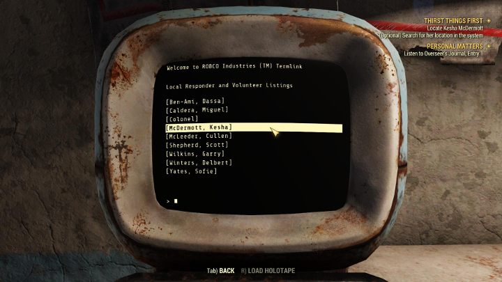 This computer will provide you with more information about the person you are looking for. - Thirst Things First - Fallout 76 Walkthrough - Main missions - Fallout 76 Guide