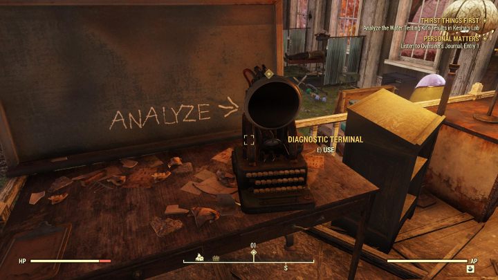 The diagnostic terminal is in the white church. - Thirst Things First - Fallout 76 Walkthrough - Main missions - Fallout 76 Guide