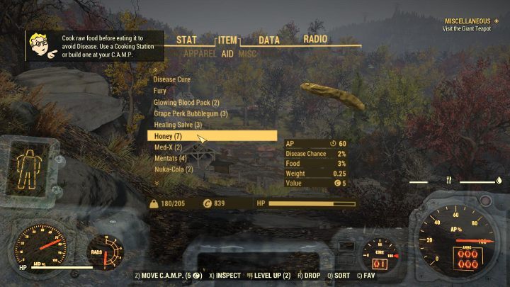 Most of the raw food has a specified chance of causing a disease. - How do the diseases work in Fallout 76? - FAQ - Fallout 76 Guide