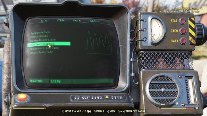 Start with turning the new radio station on. - Fallout 76 Wastelanders: The New Arrivals walkthrough - Walkthrough - Fallout 76 Guide