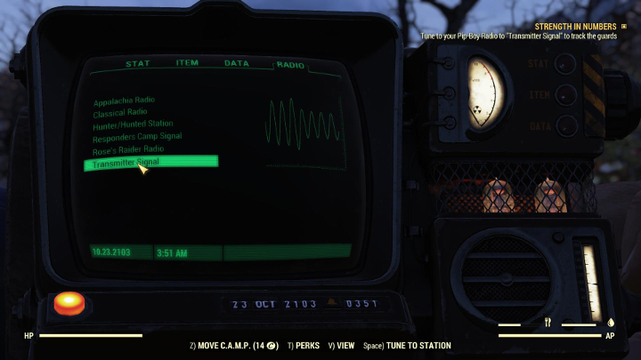 Select the new entry in the Radio tab. - Fallout 76 Wastelanders: Strength in Numbers walkthrough - Walkthrough - Fallout 76 Guide