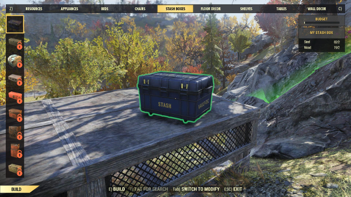 Stashes scattered around the world are connected to one another. It does not matter into which one you have put your items - you can draw them from any stash. - CAMP - building a base in Fallout 76 - Gameplay basics - Fallout 76 Guide