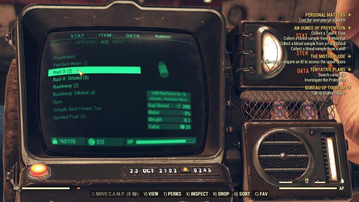 Rad-X provides temporary radiation protection. - How to tackle radiation in Fallout 76? - FAQ - Fallout 76 Guide