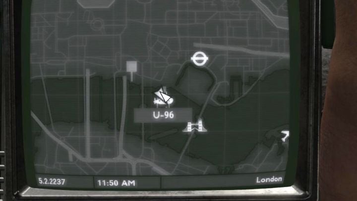 Submarine U-96 is moored on the shore in north London - Fallout London: How to get out of the U-96 submarine? - Fallout: London: Quests - Fallout London Guide