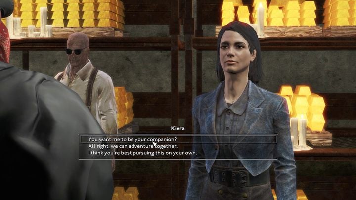 During the conversation, the woman will thank you for your help, tell you some facts about herself, and share some interesting facts about the Bank of England - Fallout London: How to recruit Kiera? - Fallout: London: Factions and companions - Fallout London Guide