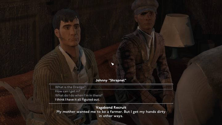 You can start the task in the Swan & Miter pub, after you have fully joined the Vagabonds gang - you must first provide Sebastian with a pin proving that you killed a Syndicate officer - Fallout London: How to free prisoners on HMS Dredge? - Fallout: London: Quests - Fallout London Guide