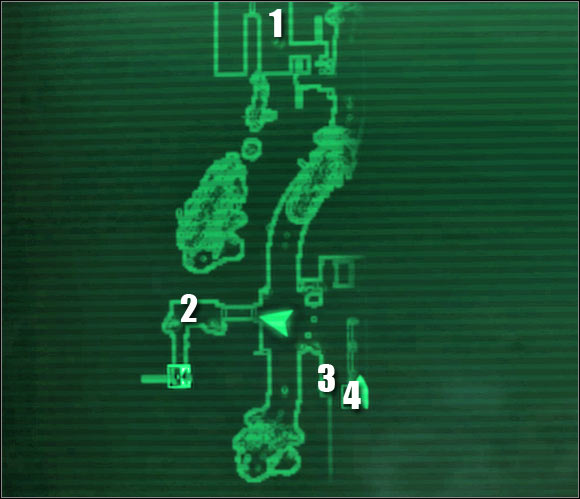 Map legend: 1 - passageway to the northern section - Main quests - QUEST 3: Who Dares Wins - part 3 - Main quests - Fallout 3: Broken Steel - Game Guide and Walkthrough