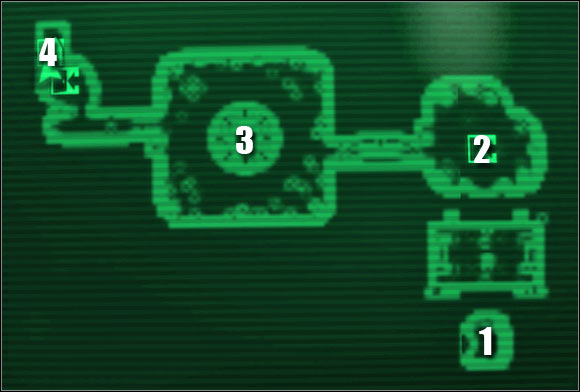 Map legend: 1 - starting area - Main quests - QUEST 3: This Galaxy Aint Big Enough... - part 1 - Main quests - Fallout 3: Mothership Zeta - Game Guide and Walkthrough