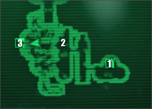 Map legend: 1 - teleportation matrix to: Engineering Core - Main quests - QUEST 2: Among The Stars: Secondary locations - part 1 - Main quests - Fallout 3: Mothership Zeta - Game Guide and Walkthrough