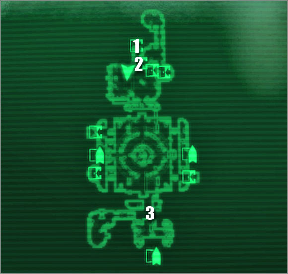 Map legend: 1 - passageway to: Steamworks - Main quests - QUEST 1: Not Of This World - part 2 - Main quests - Fallout 3: Mothership Zeta - Game Guide and Walkthrough