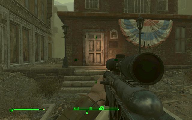 Entrance to the church - a white lantern painted on the wall is one of the signs of the faction - Fallout 4: Road to Freedom - Major Quests for Railroad faction - Fallout 4 Game Guide & Walkthrough