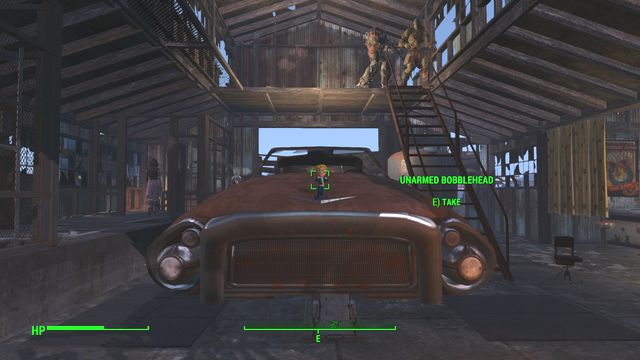 In the biggest of the garages, on the hood of the car in the center, you find an Unarmed Bobblehead - Fallout 4: Atom Cats Garage - Southern Boston - Sector 9 - Fallout 4 Game Guide & Walkthrough