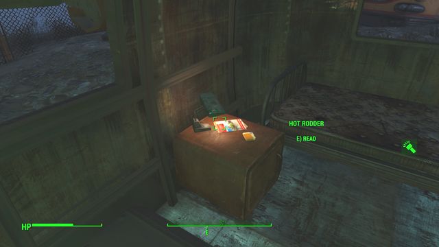 In the trailer behind the garages, there is an issue of Hotrodder - Fallout 4: Atom Cats Garage - Southern Boston - Sector 9 - Fallout 4 Game Guide & Walkthrough