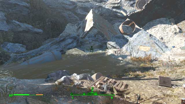 The entrance into the Sinkhole - Fallout 4: Find traces of Brent Savoldi - Side quests in Bunker Hill - Fallout 4 Game Guide & Walkthrough