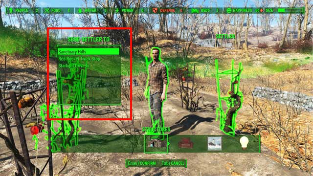 Information about number of and connections between the supply routes can be received by pressing the walk button while seeing the map (check the picture below) - Fallout 4: Settlement management - Creating settlements - Fallout 4 Game Guide & Walkthrough