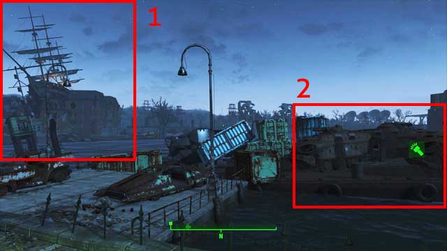 The ark (2) on the other side of the river from USS Constitution (1) - Fallout 4: Locations of Power Armors - Power Armor - Fallout 4 Game Guide & Walkthrough