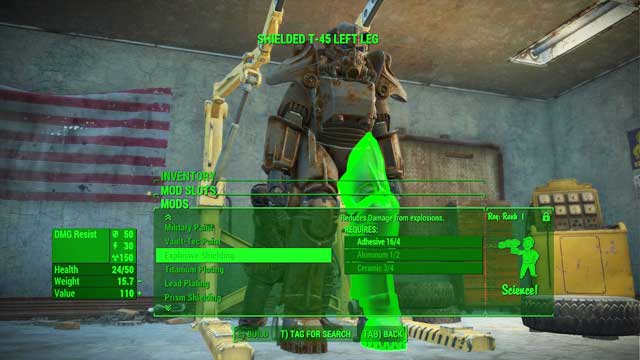 To gain access to all material modifications, develop Science - Fallout 4: Power Armor Crafting - Power Armor - Fallout 4 Game Guide & Walkthrough
