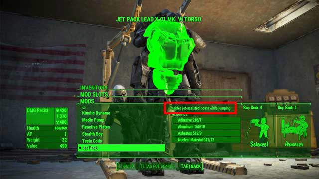 To gain access to all special modifications you must develop following perks: Science - Fallout 4: Power Armor Crafting - Power Armor - Fallout 4 Game Guide & Walkthrough