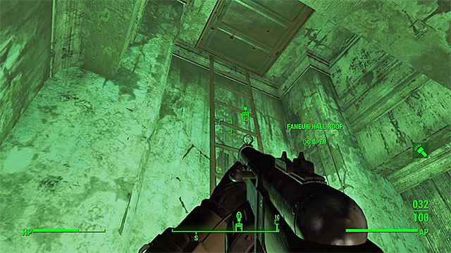 The hatch that leads to the roof of Faneuil Hall - Fallout 4: The Gilded Grasshopper - Nick Valentine - Minor quests for Institute faction - Fallout 4 Game Guide & Walkthrough