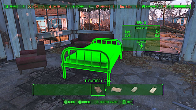Each bed can be built only after youve collected 4 steel and 5 cloth (this rule will also apply to other projects described later in the text) - Fallout 4: Sanctuary (Minutemen major quest) - Major quests for Minutemen faction - Fallout 4 Game Guide & Walkthrough