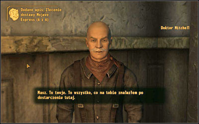 The doctor will walk you to a door, where you'll get some useful items: Mojave Express Delivery Order, 4 Stimpaks, 18 caps, 6 bobby pins, Pip-Boy 3000, Vault 21 jumpsuit - Aint That a Kick in the Head - Initial quests - Fallout: New Vegas - Game Guide and Walkthrough