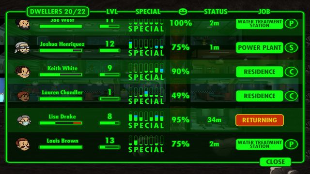 Red rectangle informs you of a dwellers state - Exploration - Exploration, weapons and outfits - Fallout Shelter - Game Guide and Walkthrough