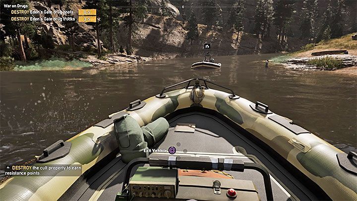 The second part is the destruction of 5 boats transporting drugs - War on Drugs in Far Cry 5 - Henbane River - Far Cry 5 Game Guide