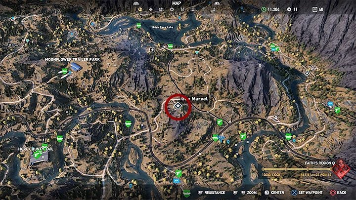 Guy Marvel can be found on a film set in the abandoned mine (Grimalkin Radon Mine), as shown in the screenshot - Side Quests in Henbane River Region - Henbane River - Far Cry 5 Game Guide