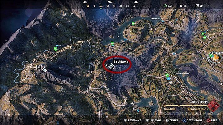 Bos Cave is located in the center of the map (the picture above shows its location) - Side quests in Whitetail Mountains - Whitetail Mountains - Far Cry 5 Game Guide