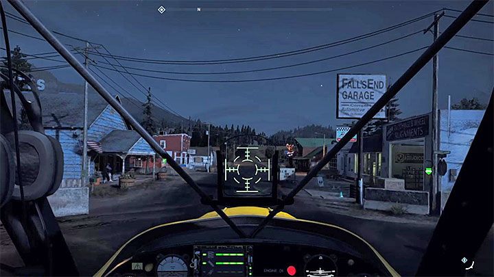 Sit in the cockpit and fly towards the Falls End city located north of the airport - Death from Above - how to bomb 4 vehicles? - Achievements and trophies - Far Cry 5 Game Guide