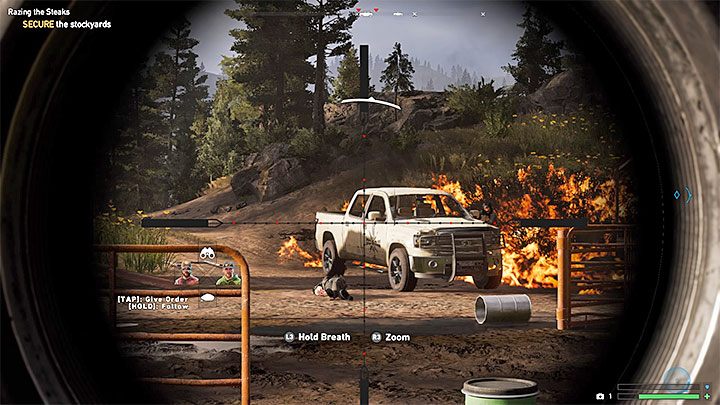 Once you kill all animals, reach Zip and cover him while he will plant explosives - Razing the Steaks in Holland Valley - Holland Valley - Far Cry 5 Game Guide
