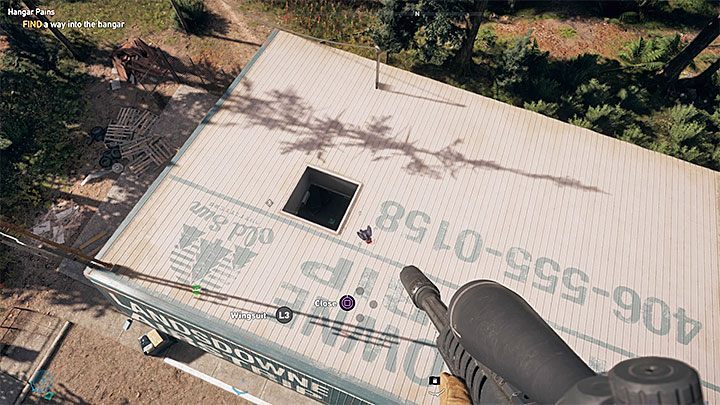 The only way to solve this problem is to reach the open hatch on the hangars rooftop - How to get inside Lansdowne Airstrip in Far Cry 5? - FAQ - Far Cry 5 Game Guide