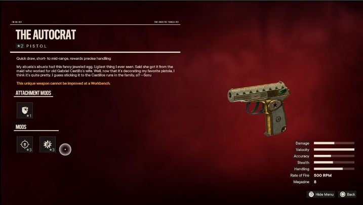 Special Features: The Autocrat is a pistol initially modified with - Far Cry 6: Best weapons - list - Basics - Far Cry 6 Guide