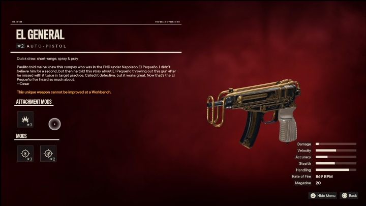 Special Features: El General is an auto-pistol initially modified with - Far Cry 6: Best weapons - list - Basics - Far Cry 6 Guide