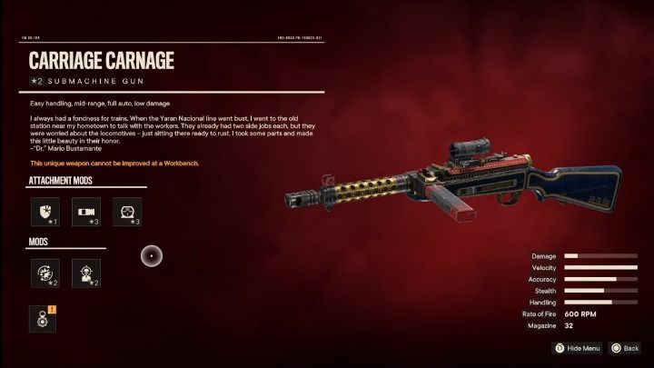 Special features: Carriage Carnage is a submachine gun with the following modifications - Far Cry 6: Best weapons - list - Basics - Far Cry 6 Guide