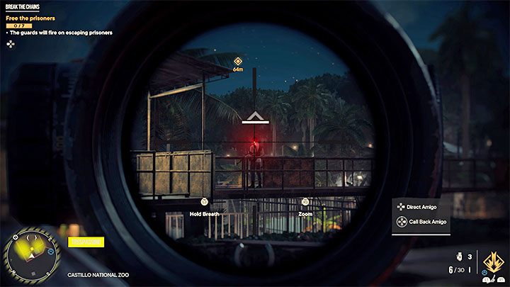 It's a good idea to get to the rooftops or upper balconies in the zoo to survey the area a bit and to start quietly disposing of the soldiers in the area - try to attack single enemies first - Far Cry 6: Break the Chains - walkthrough - Valle De Oro - Far Cry 6 Guide