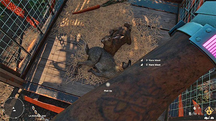 2) If you don't mind obtaining animal flesh, you can open cages with rabbits and start eliminating them (preferably right after opening the cages before they manage to run off) or go along the coastline and look around for crocodiles - Far Cry 6: Our Right to Party - walkthrough - El Este - Far Cry 6 Guide