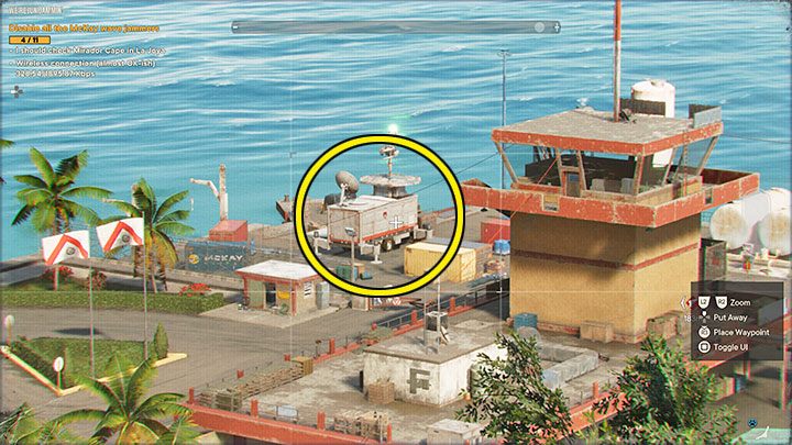 The jammer represented by number 5 on the map stands in the middle of an enemy base, but you don't need to eliminate all the soldiers to reach it - Far Cry 6: Were Unjammin - walkthrough - El Este - Far Cry 6 Guide