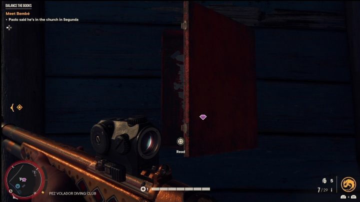 To begin the treasure hunt you must read the note you'll find in a box on the blue wall - Far Cry 6: The Missing Muse - Treasure Hunts (Valle De Oro) - Valle De Oro - Far Cry 6 Guide