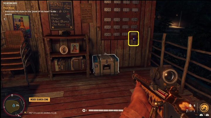 Start the task by taking a key off the front desk - Far Cry 6: The Missing Muse - Treasure Hunts (Valle De Oro) - Valle De Oro - Far Cry 6 Guide
