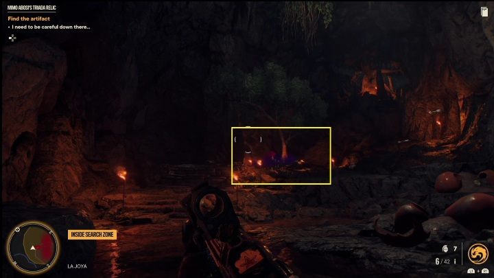 Open the elevator door, hook the climbing rope and drop down to the bottom of the cave - Far Cry 6: Mimo Abosis Triada Relic - Treasure Hunts - El Este - Far Cry 6 Guide