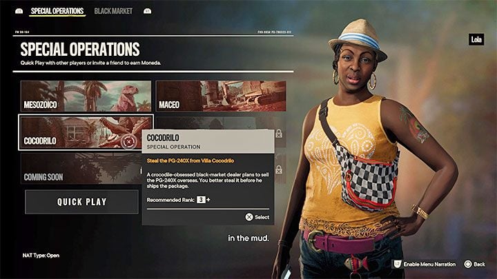 After talking to Lola, the Special Operations window will open - Far Cry 6: Special Operations - Basics - Far Cry 6 Guide