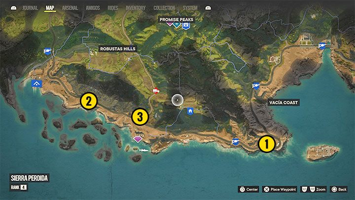 The map above shows where to find the billboards - Far Cry 6: Tricks of the Trade - walkthrough - Orange stories - El Este - Far Cry 6 Guide