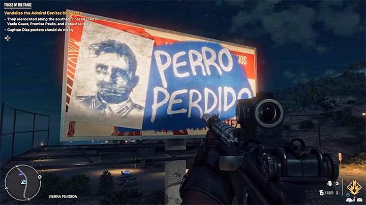 Regardless of how you manage to climb onto it, you need to stand a few centimeters in front of the billboard and hold down the interact button to vandalize it - Far Cry 6: Tricks of the Trade - walkthrough - Orange stories - El Este - Far Cry 6 Guide